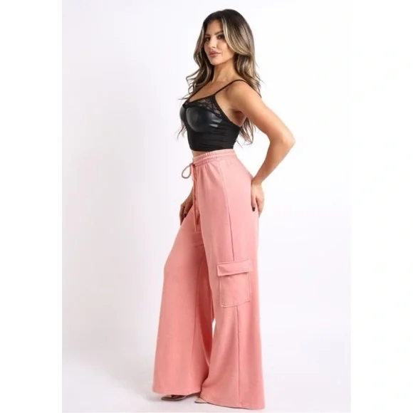 Pink Cargo Wide Leg Sweat Pants - Picture 4 of 4